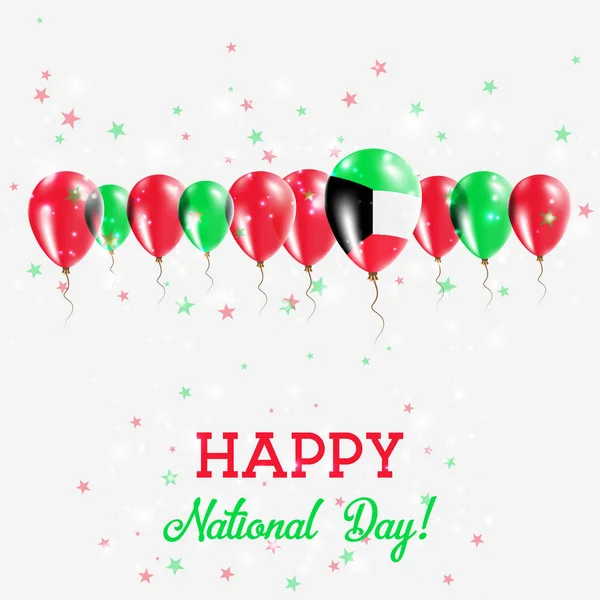 Festa dell'indipendenza del Kuwait Cartolina del giorno dell'indipendenza felice con le bandiere del Kuwait — Vettoriale Stock