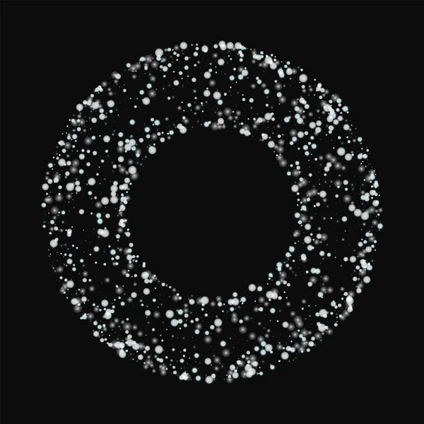 Siyah arka planda vektör şaşırtıcı yağan kar ile yuvarlak simit çerçeve şaşırtıcı yağan kar