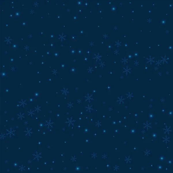 Sparse linee orizzontali di spargimento di neve incandescente con neve rada incandescente su sfondo blu profondo — Vettoriale Stock