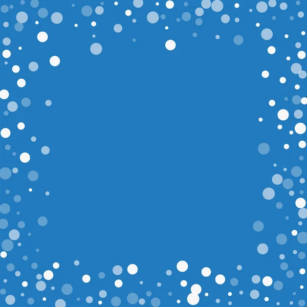 Caindo pontos brancos Borda caótica com pontos brancos caindo no fundo azul Ilustração vetorial — Vetor de Stock