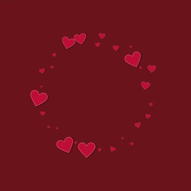 Kırmızı dikişli kağıt kalpler küçük yuvarlak şekil üzerinde şarap kırmızı arka plan vektör çizim