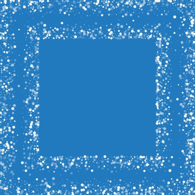 Rasgele düşen beyaz noktalar rastgele düşme ile dağınık çerçeve beyaz noktalar mavi zemin üzerine kare