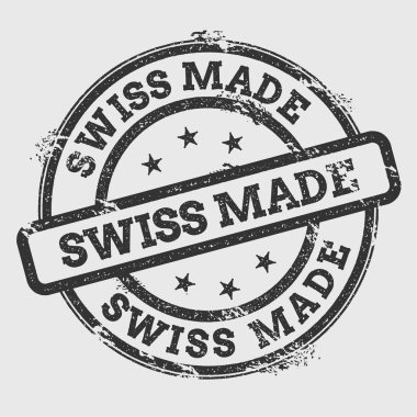 İsviçre yapımı lastik damgası izole Grunge beyaz arka plan üzerinde metin mürekkep dokulu yuvarlak mühür ve