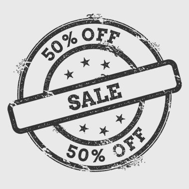 50 Satılık lastik damgası kapalı izole Grunge beyaz arka plan üzerinde metin mürekkep dokulu yuvarlak mühür ve