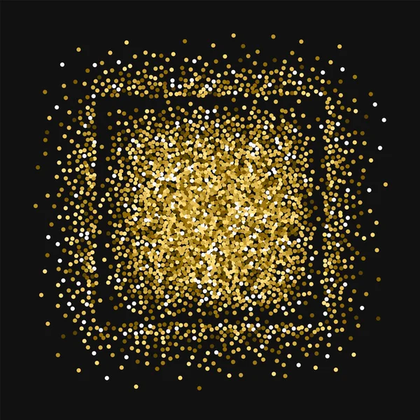 Siyah arka planda çok vektör yuvarlak altın glitter ile yuvarlak altın glitter kare şekli