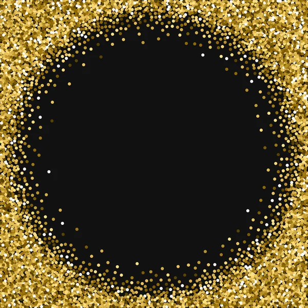 Ronde goud glitter hoek frame met ronde gouden Glitters op zwarte achtergrond glamoureuze Vector — Stockvector