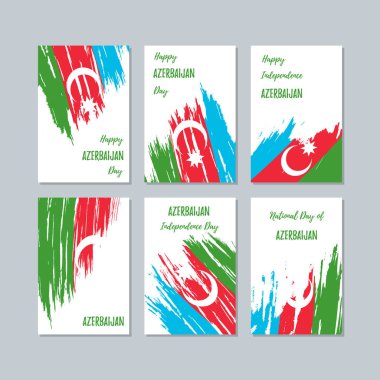Azerbaijan Patriotic Cards for National Day Expressive Brush Stroke in National Flag Colors on clipart