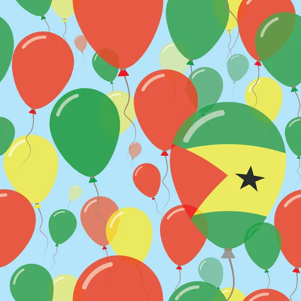 Santo Tomé y Príncipe Día Nacional Patrón plano sin costuras Vuelo Celebración Globos en colores de — Vector de stock