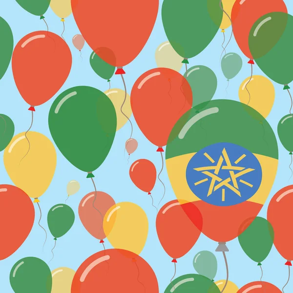 エチオピアの色でお祝いバルーンを飛んでエチオピア国立日シームレス パターン — ストックベクタ