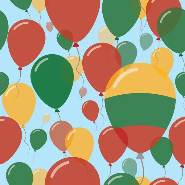 Día Nacional de Lituania Patrón plano sin costura Vuelo Celebración Globos en colores lituanos — Vector de stock