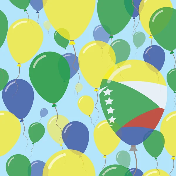 Día Nacional de las Comoras Patrón plano sin costura Flying Celebration Globos en colores de la bandera comorana — Vector de stock