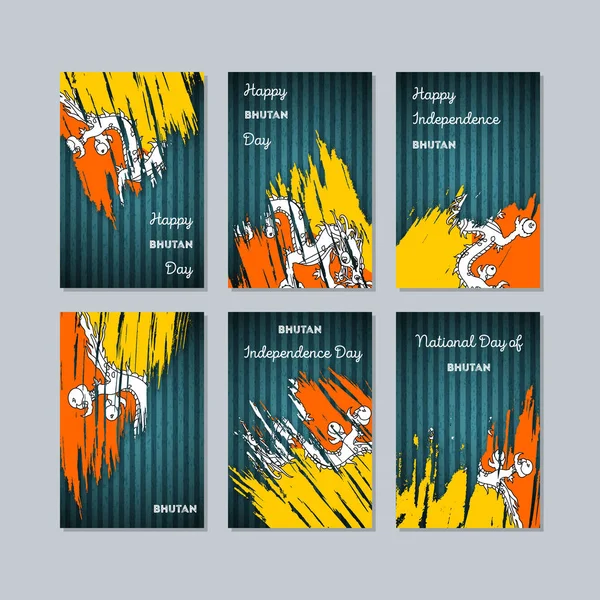 Bhutan vatansever kartları için Milli Günü ifade fırça darbesi kara günü ulusal bayrak renklerde