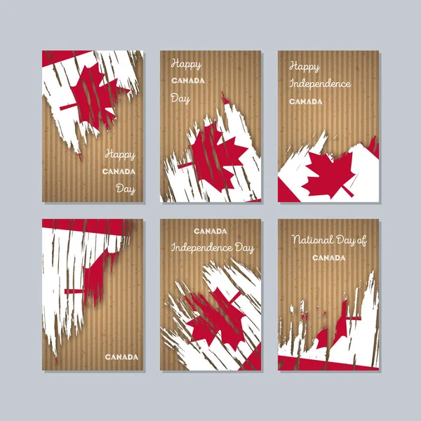 Kanada Patriotiska kort för nationaldagen Expressive Brush Stroke i nationella flaggfärger på kraft — Stock vektor