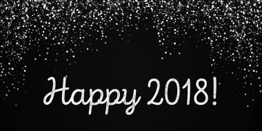 Happy 2018 tebrik kartı Random düşen beyaz noktalar arka plan üzerinde siyah beyaz noktalar düşen Random