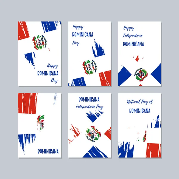 Dominicana Patriotic Cards for National Day Expressive Brush Stroke in National Flag Colors on — Stock Vector