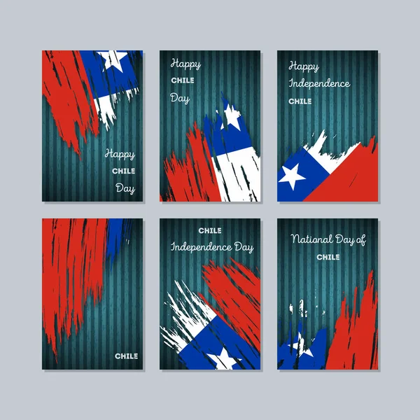 Chilenische patriotische Karten zum Nationalfeiertag ausdrucksstarker Pinselstrich in den Nationalflaggenfarben auf dunklem Grund — Stockvektor