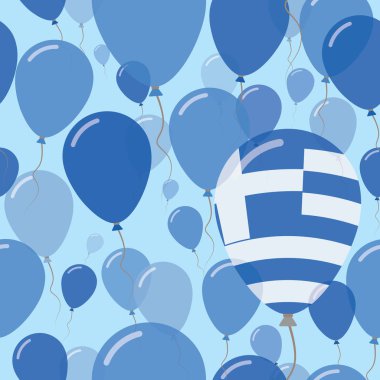 Yunanistan Ulusal gün düz Seamless Modeli kutlama balonları Yunan bayrağı renkleri uçan