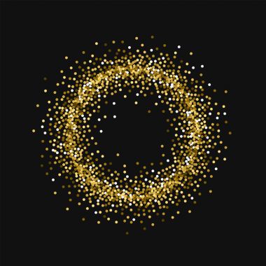 Siyah arka planda Mesmeric vektör yuvarlak altın glitter ile yuvarlak altın glitter küçük halka çerçeve