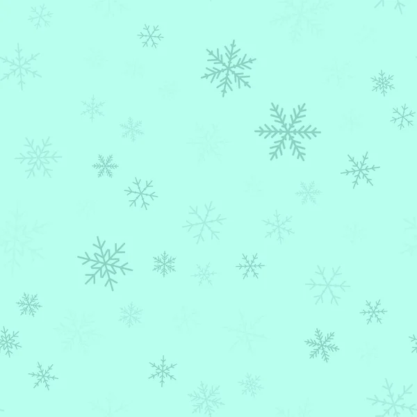 Blaue Schneeflocken nahtloses Muster auf türkisfarbenem Weihnachtshintergrund chaotisch verstreut blau — Stockvektor