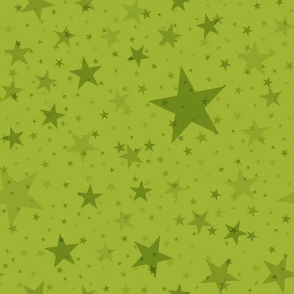 Estrellas de olivo patrón sin costuras sobre fondo verde Elegante infinitas estrellas de olivo dispersas al azar — Vector de stock