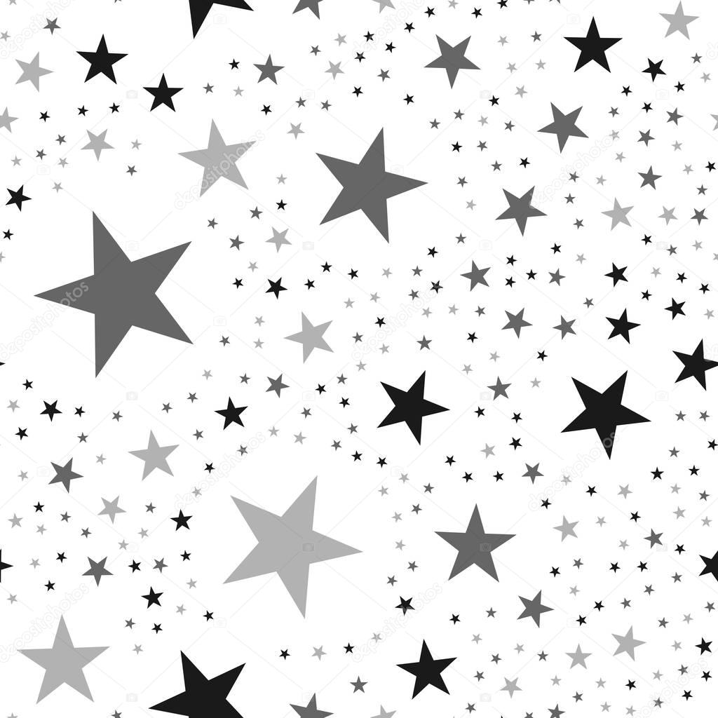 Black stars seamless pattern on white background Unusual endless random scattered black stars