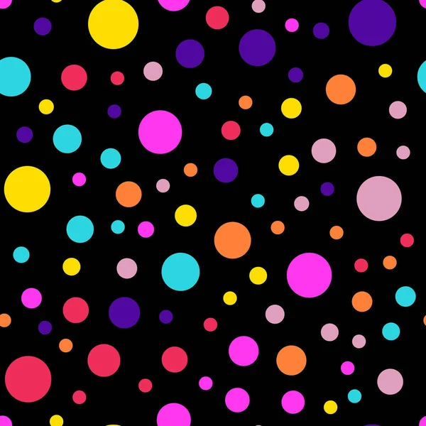 Memphis stijl polka dots naadloze patroon op zwarte achtergrond mooie moderne memphis polka dots — Stockvector