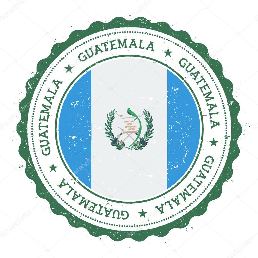Grunge rubber stamp with Guatemala flag. Vintage travel stamp with circular text, stars and national flag inside it. Vector illustration.