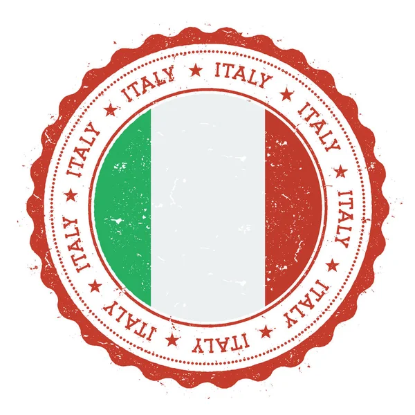 Grunge timbro di gomma con bandiera italiana Timbro di viaggio vintage con stelle di testo circolare e nazionale — Vettoriale Stock