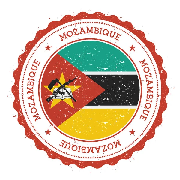 Carimbo de borracha Grunge com bandeira de Moçambique Carimbo de viagem vintage com estrelas de texto circular e — Vetor de Stock