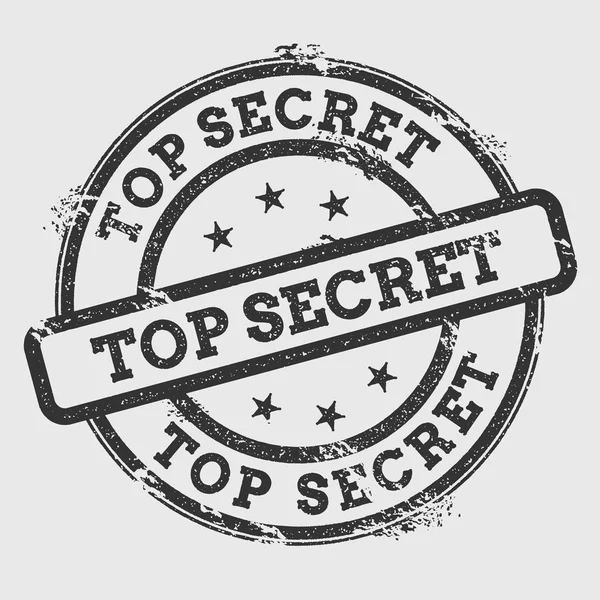 Cap karet Top Secret diisolasi pada latar belakang putih Segel bulat Grunge dengan tekstur tinta teks dan - Stok Vektor