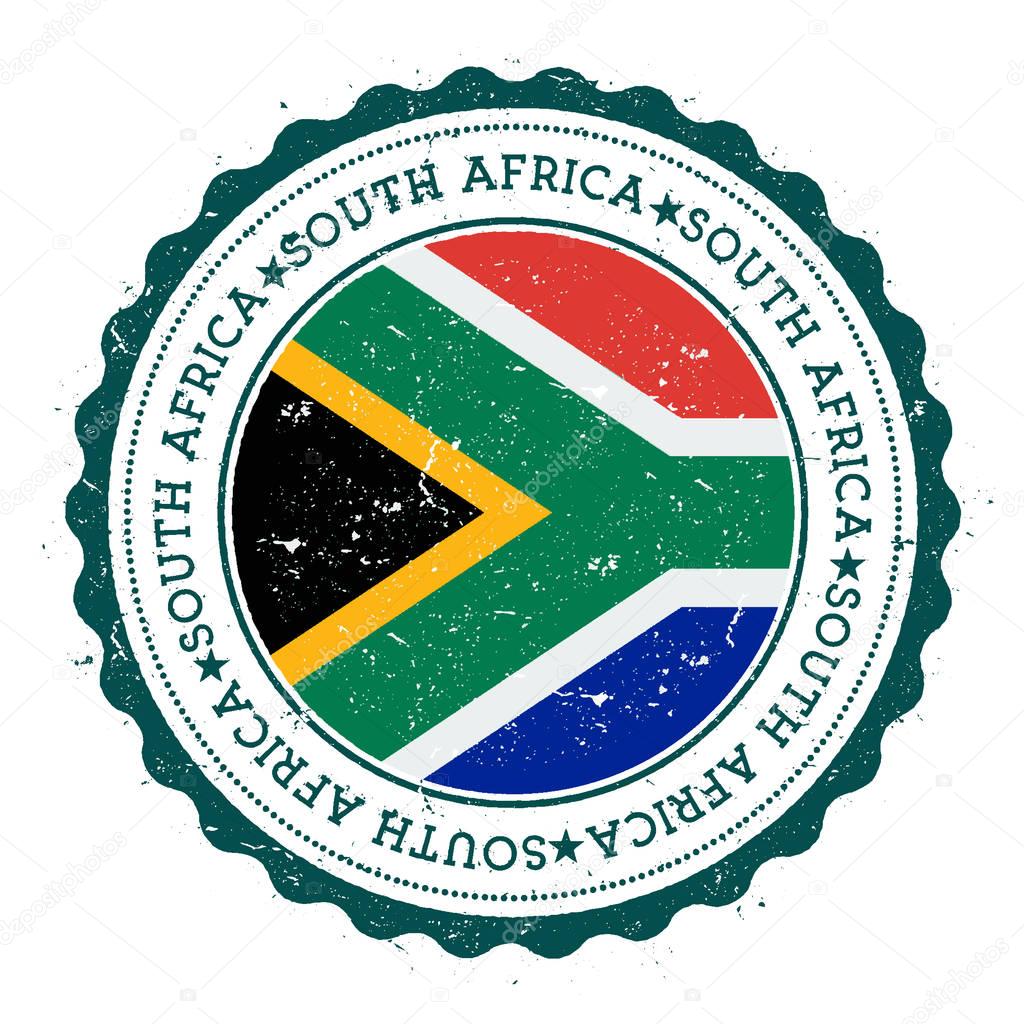 Grunge rubber stamp with South Africa flag Vintage travel stamp with circular text stars and