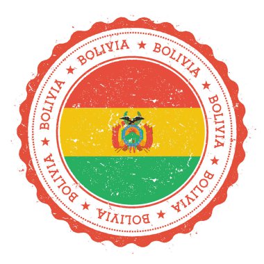 Bolivya bayrak Vintage Grunge lastik damga damga dairesel metin yıldız ve ulusal seyahat