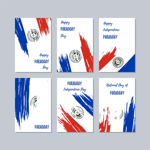 Paraguay Patriotic Cards for National Day Expressive Brush Stroke in National Flag Colors on white — Stock Vector