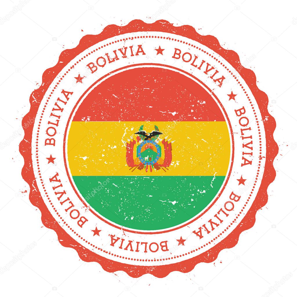 Grunge rubber stamp with Bolivia flag Vintage travel stamp with circular text stars and national