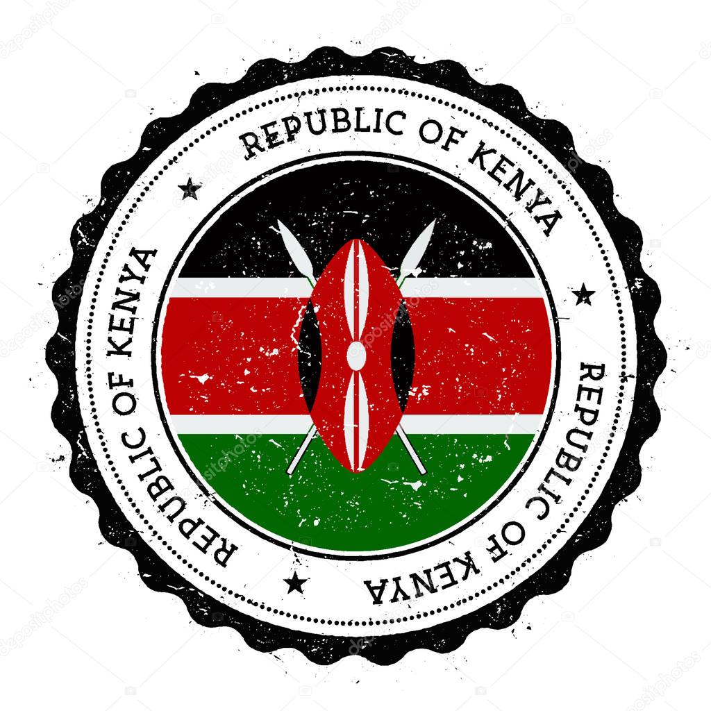 Grunge rubber stamp with Kenya flag. Vintage travel stamp with circular text, stars and national flag inside it. Vector illustration.