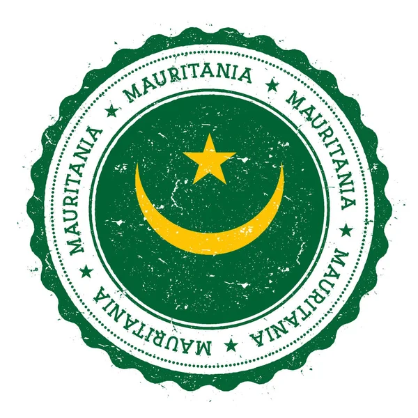 Sello de goma grunge con bandera de Mauritania Sello de viaje vintage con estrellas de texto circular y — Archivo Imágenes Vectoriales