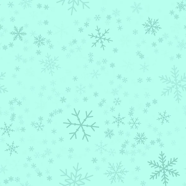 Patrón sin costuras de copos de nieve azules sobre fondo de Navidad turquesa Chaotic scattered blue — Archivo Imágenes Vectoriales