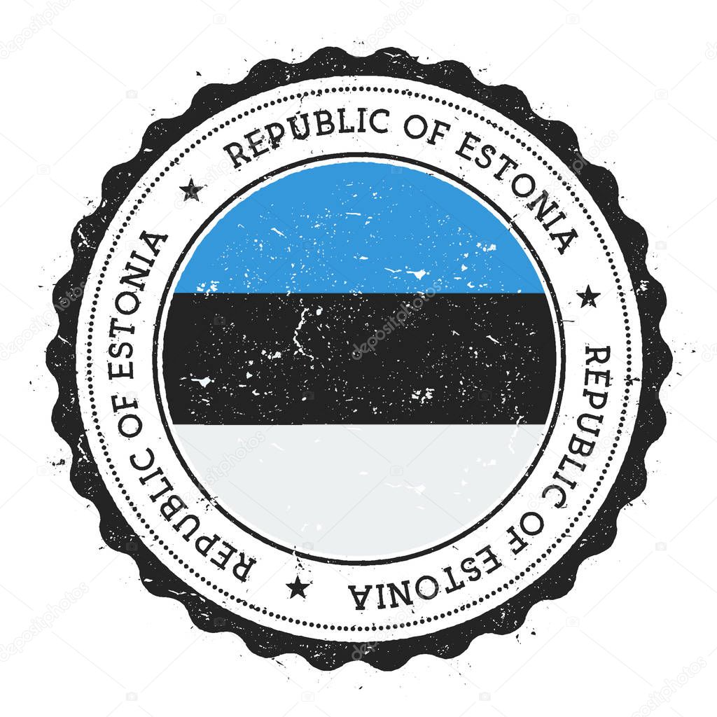 Grunge rubber stamp with Estonia flag. Vintage travel stamp with circular text, stars and national flag inside it. Vector illustration.