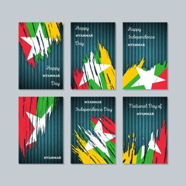 Myanmar vatansever kartları için Milli Günü ifade fırça darbesi kara günü ulusal bayrak renklerde