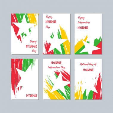Myanmar vatansever kartları Milli Günü ifade fırça darbesi beyaz Milli bayrak renk için