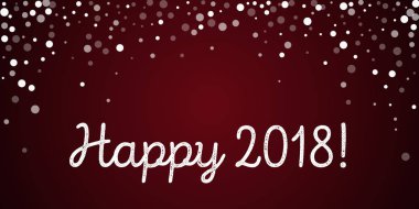 Happy 2018 tebrik kartı sabit beyaz noktalar arka plan düşüyor beyaz noktalar kırmızı zemin üzerine