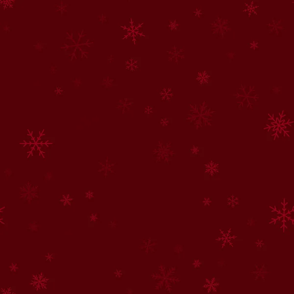 Copos de nieve transparente patrón sin costuras en el vino rojo fondo de Navidad Caótica dispersa — Vector de stock