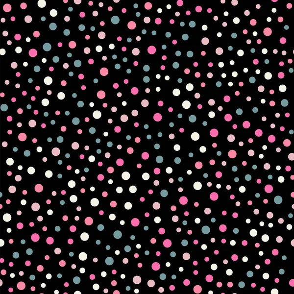 Kleurrijke polka dots naadloze patroon op zwart 8 achtergrond mooie klassieke kleurrijke polka dots — Stockvector