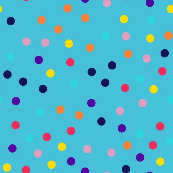 Memphis style polka dots seamless pattern on blue background Pleasing modern memphis polka dots — Stock Vector