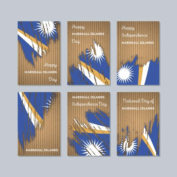 Marshallöarna patriotiska kort för Nationaldagen uttrycksfulla penseldrag i flagga färger — Stock vektor