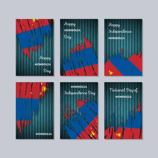 Moğolistan vatansever kartları için Milli Günü ifade fırça darbesi kara günü ulusal bayrak renklerde