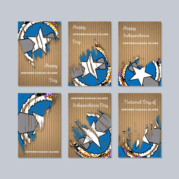 Nördliche Marianen patriotische Karten für den Nationalfeiertag expressiver Pinselstrich in der Nationalflagge — Stockvektor