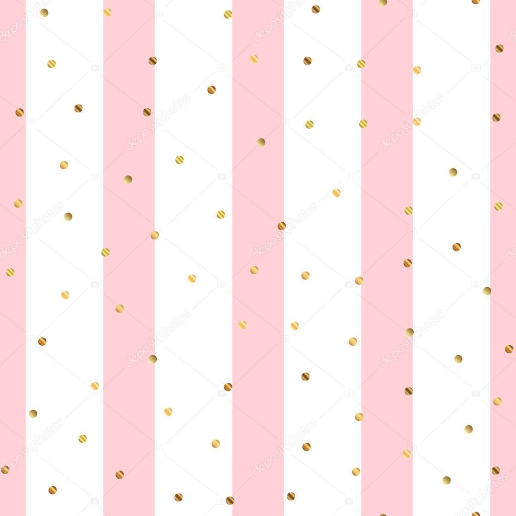 Golden dots seamless pattern on pink striped background Overwhelming gradient golden dots endless