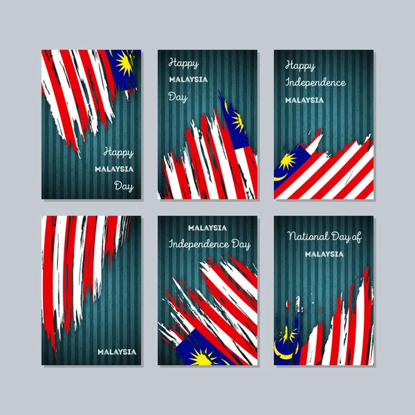 Μαλαισία πατριωτικό κάρτες για εθνική ημέρα εκφραστική πινελιάς σε εθνική σημαία χρώματα στο σκοτάδι — Διανυσματικό Αρχείο