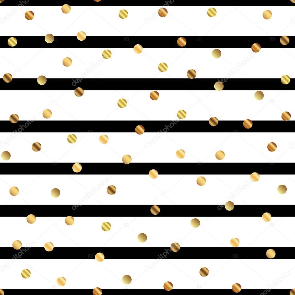 Golden dots seamless pattern on black and white striped background Comely gradient golden dots